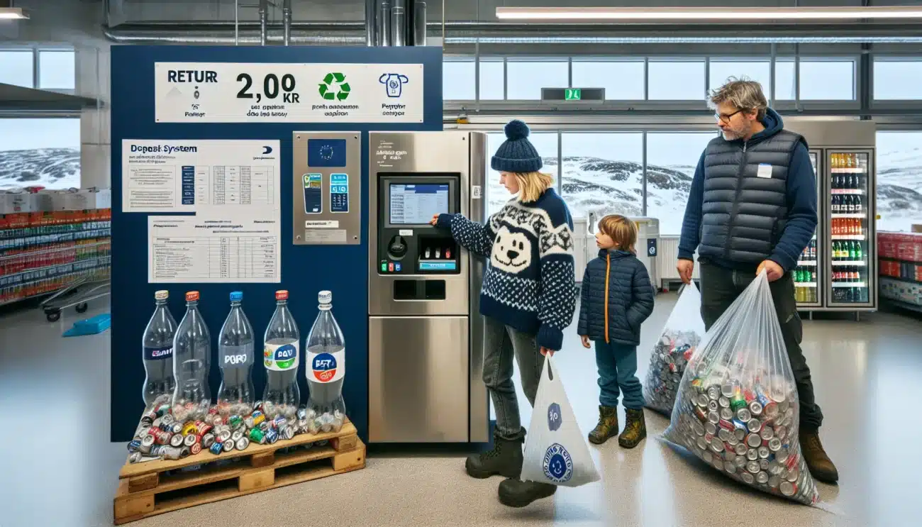 People returning bottles at a norwegian supermarket deposit machine