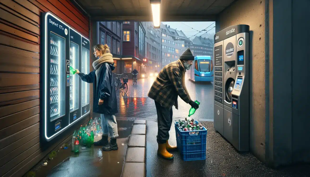 Urban and rural norwegians returning bottles at machine and mobile station