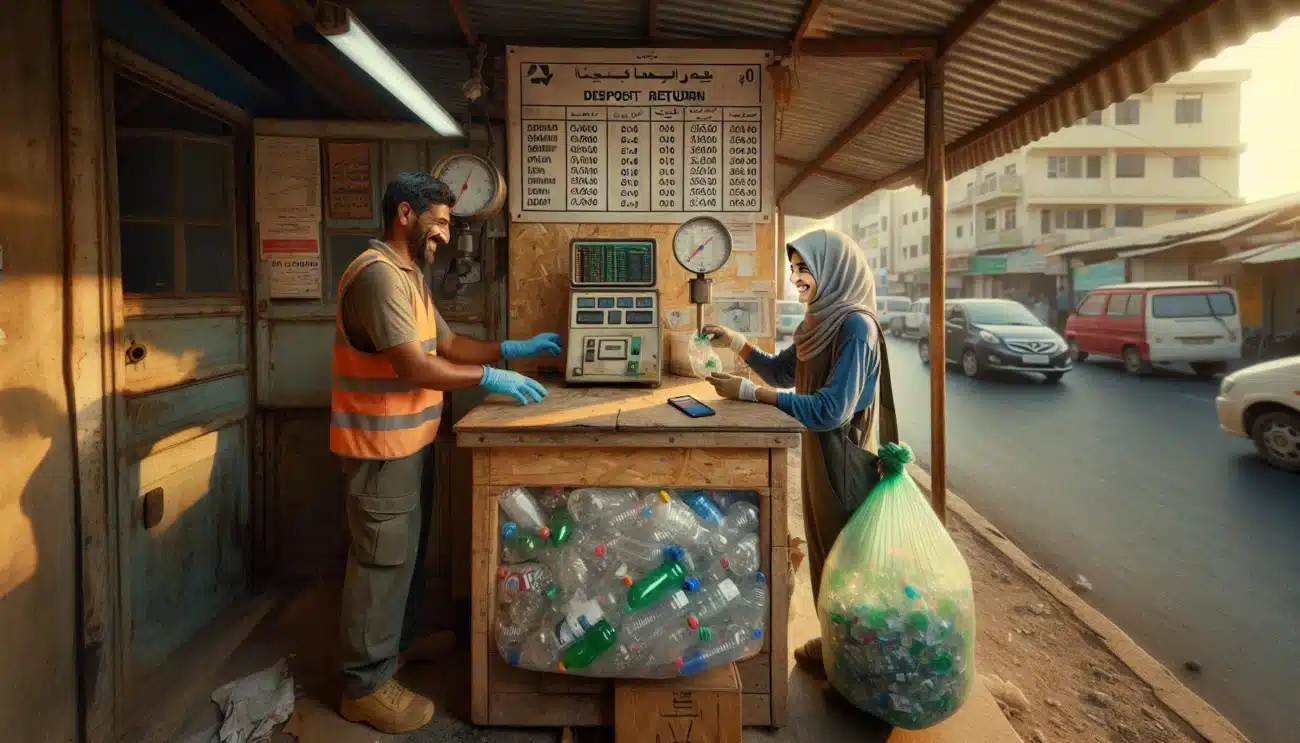 Low tech deposit point pays informal collectors for pet bottles and cans