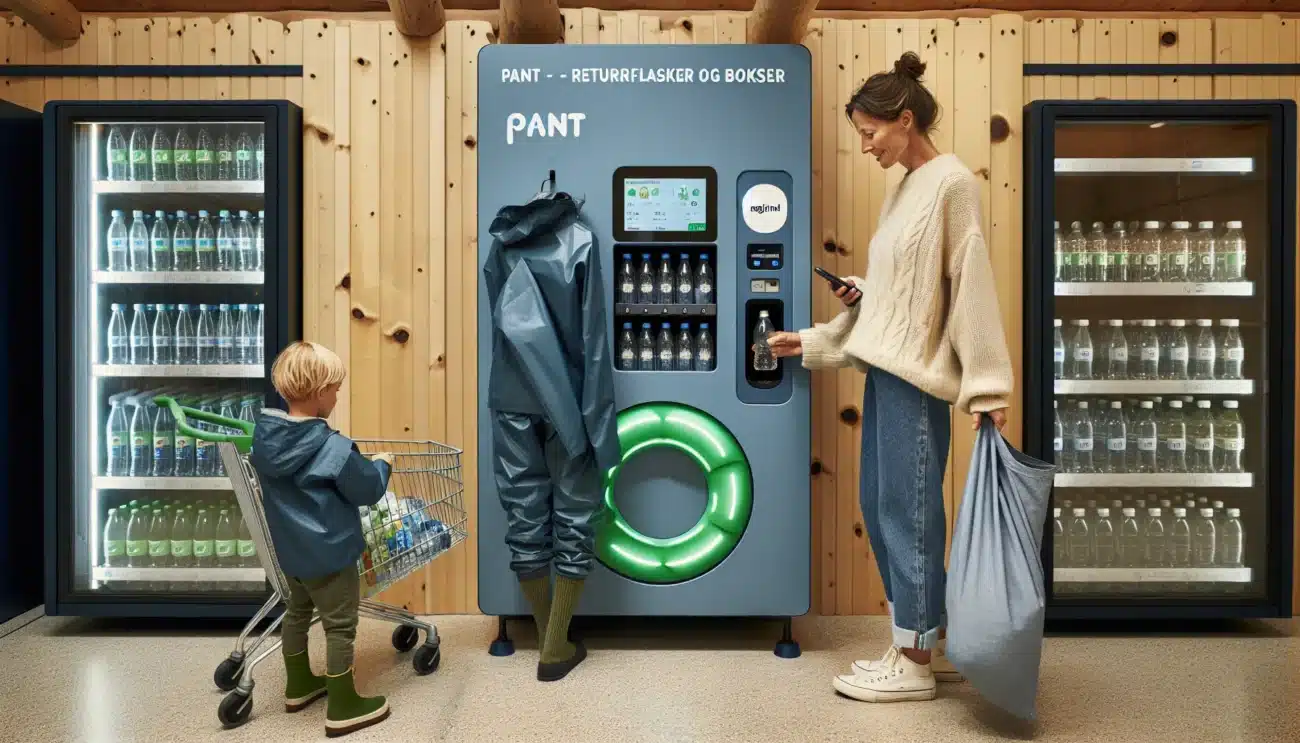 Norwegian shopper returns bottles at a pant machine using a qr code