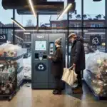 Norwegian shopper using a panteautomat to return bottles and reduce emissions
