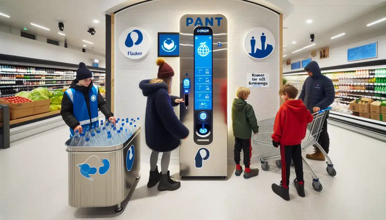Shoppers donate bottle deposits at a norwegian store s reverse vending machine