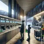 People using a modern norwegian recycling station connected to global waste solutions
